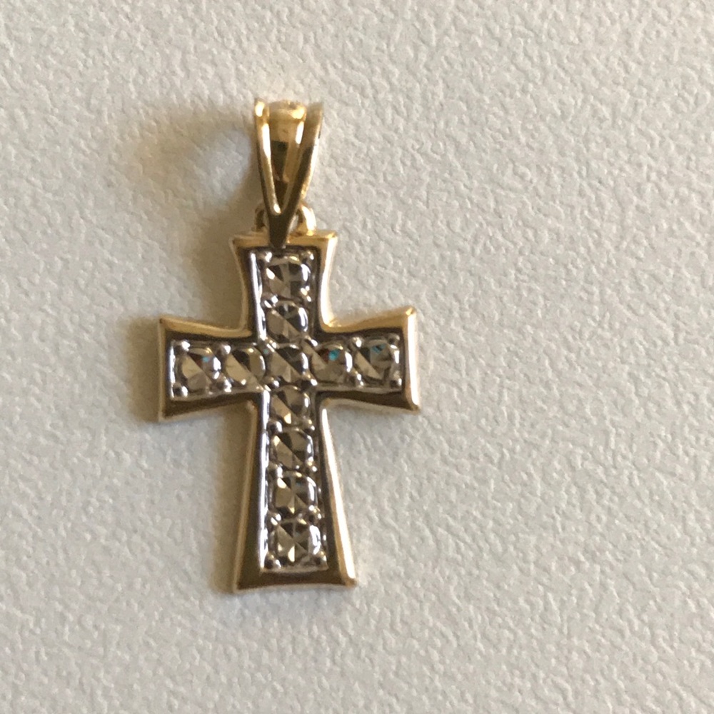 14k solid white and yellow gold Cross pendant